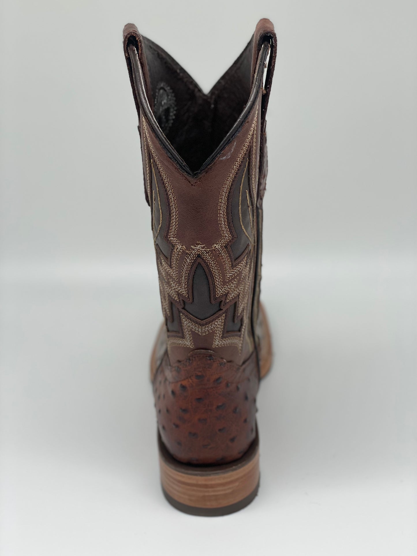 Square Toe Ostrich Print Cognac Munequeda - Cuatrero Boots