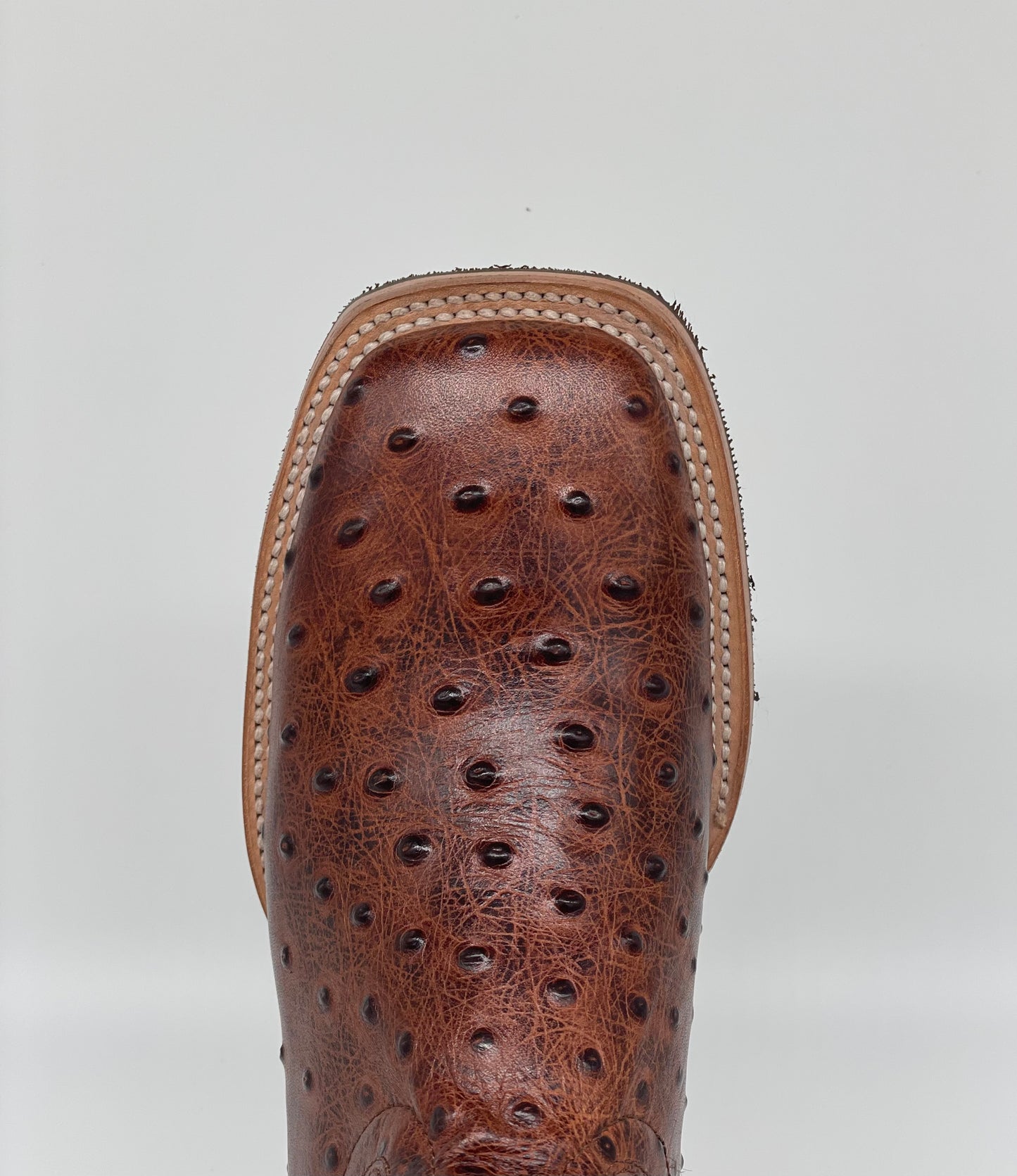 Square Toe Ostrich Print Cognac Munequeda - Cuatrero Boots