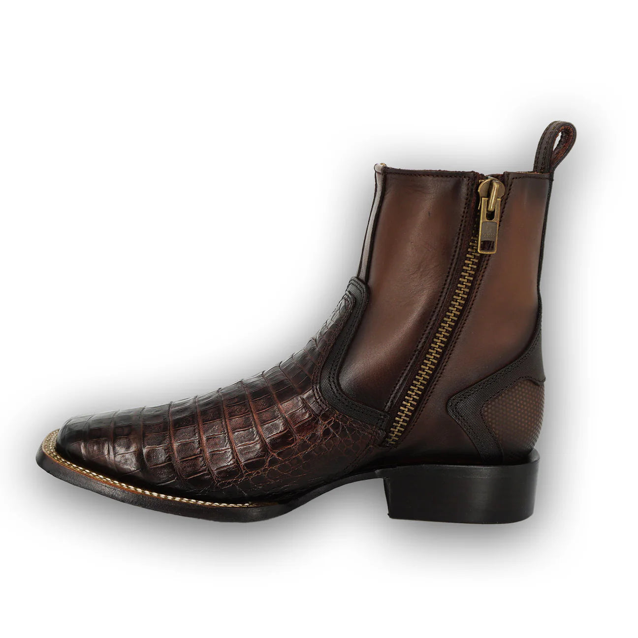 Cuadra Mens Exotic Brown Caiman Zipper & Elastic Square Toe