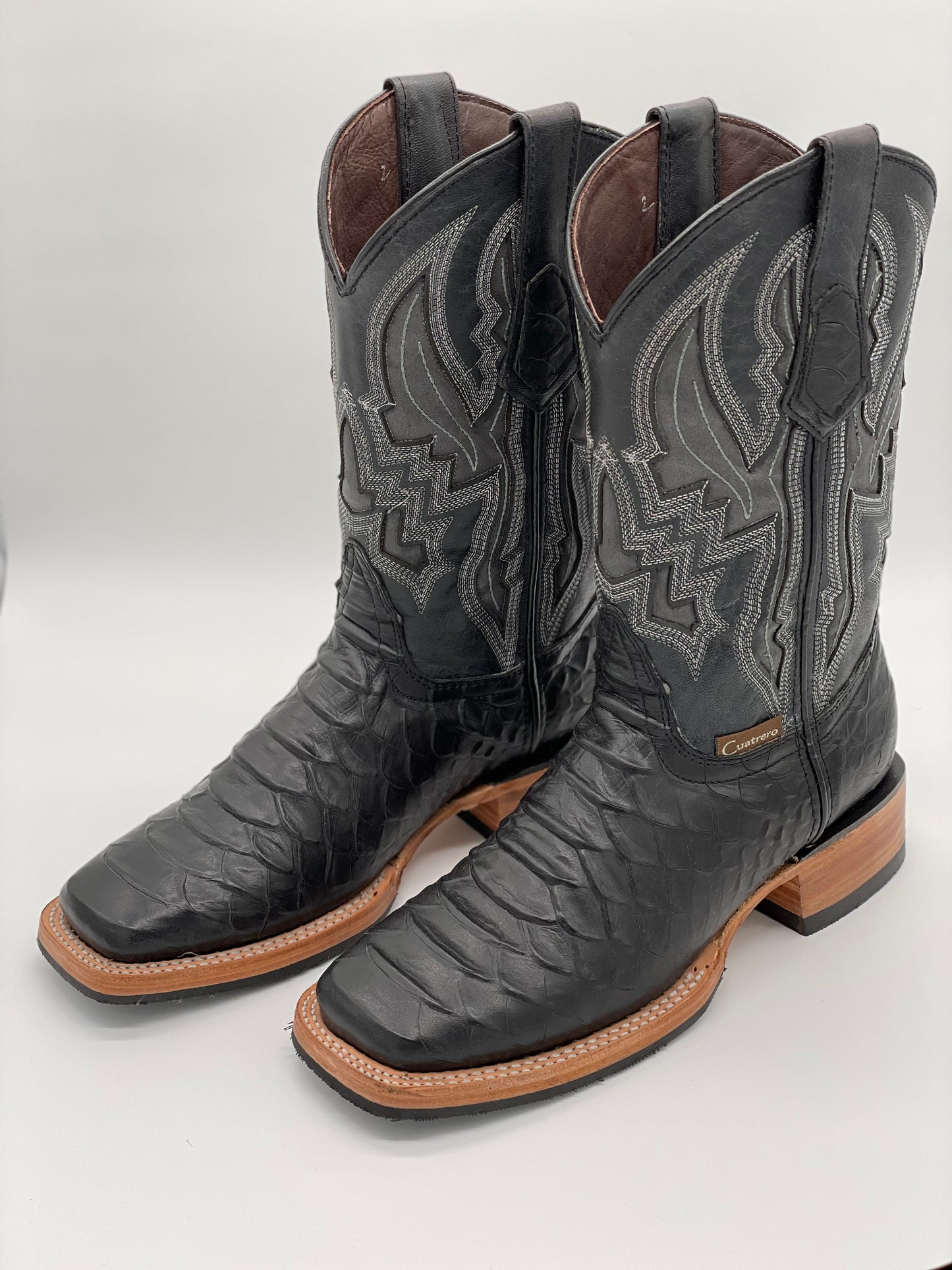 Square Toe Black Python Print Boot - Cuatrero
