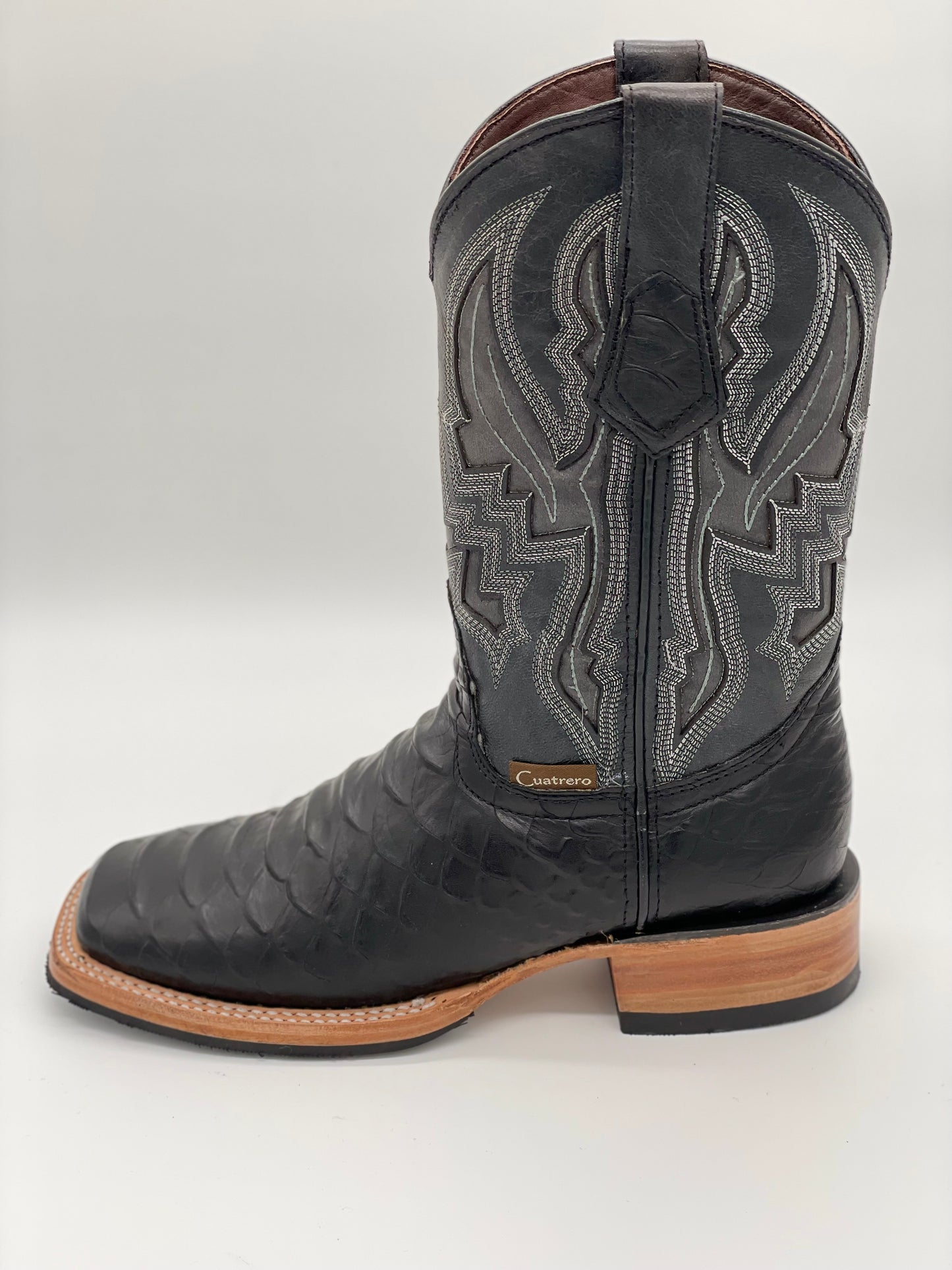 Square Toe Black Python Print Boot - Cuatrero