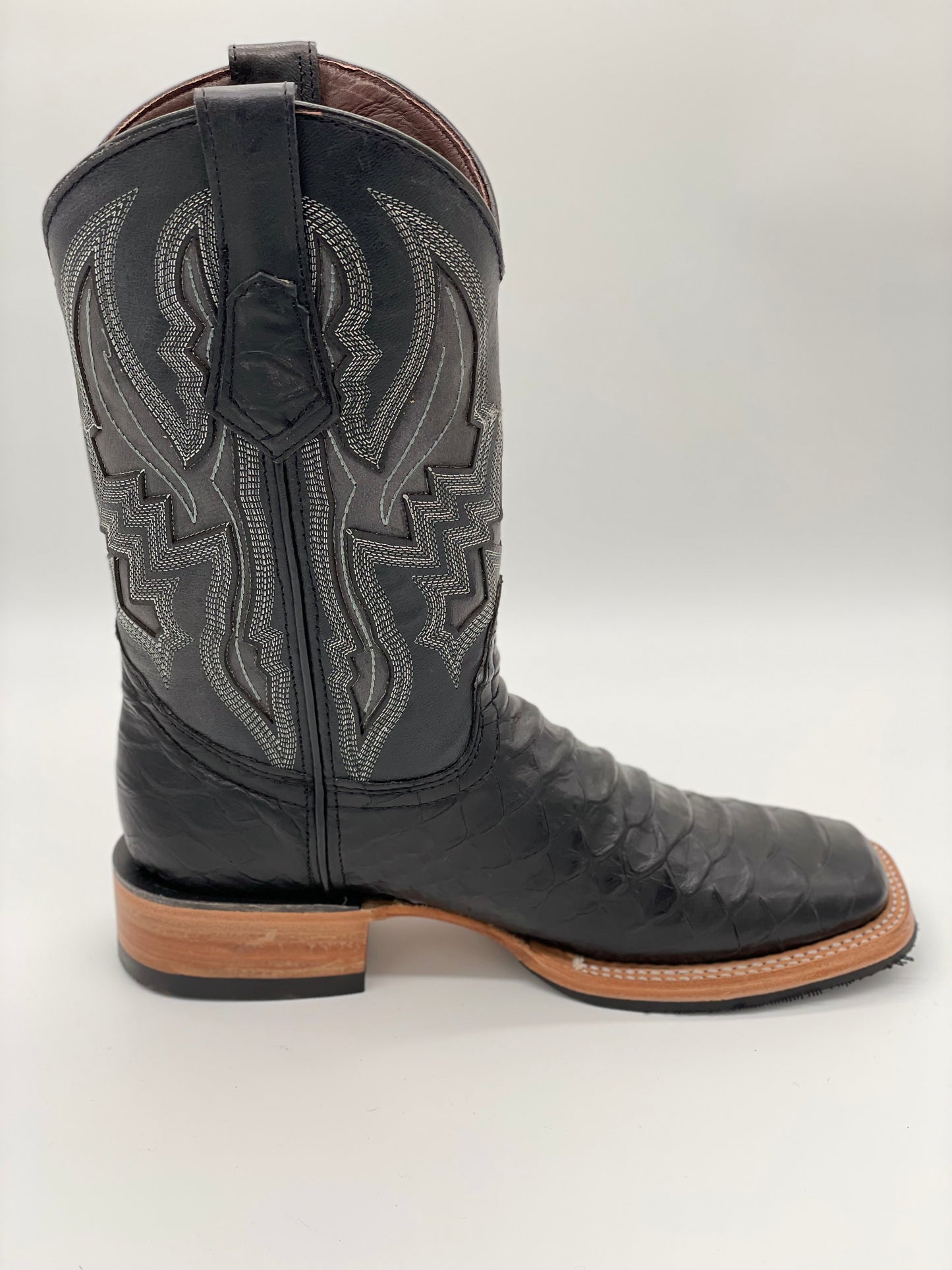 Square Toe Black Python Print Boot - Cuatrero