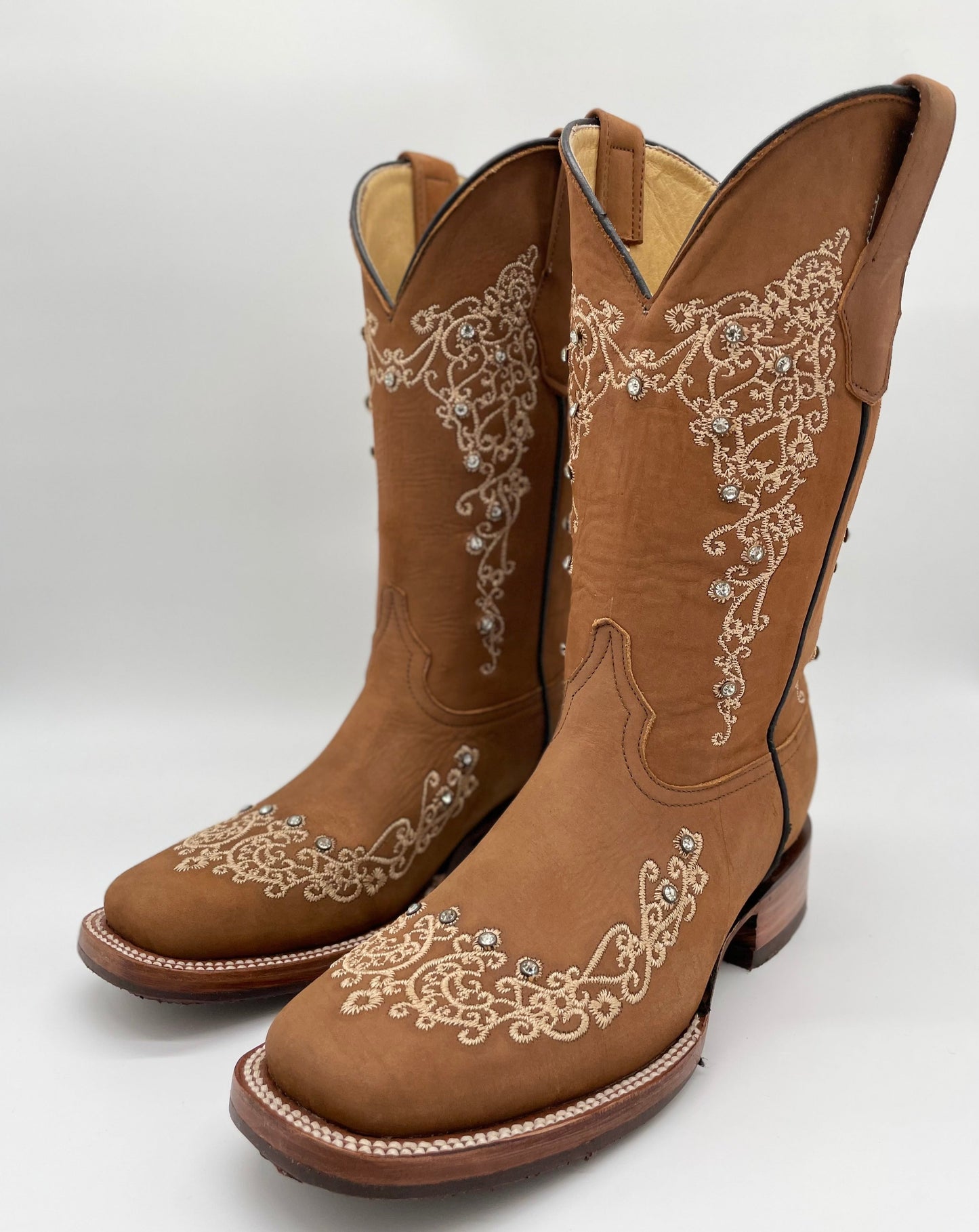 Womens Square Toe Diamonds - Nobuck Camel