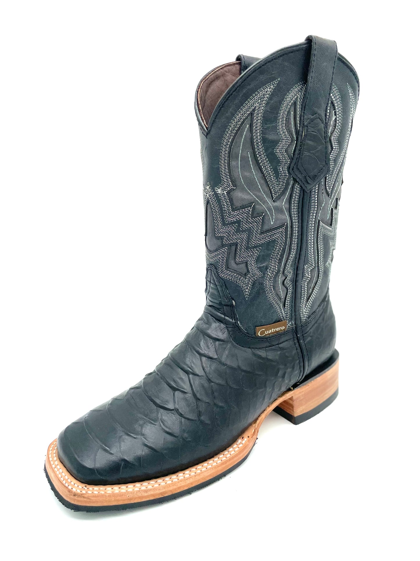 Square Toe Black Python Print Boot - Cuatrero