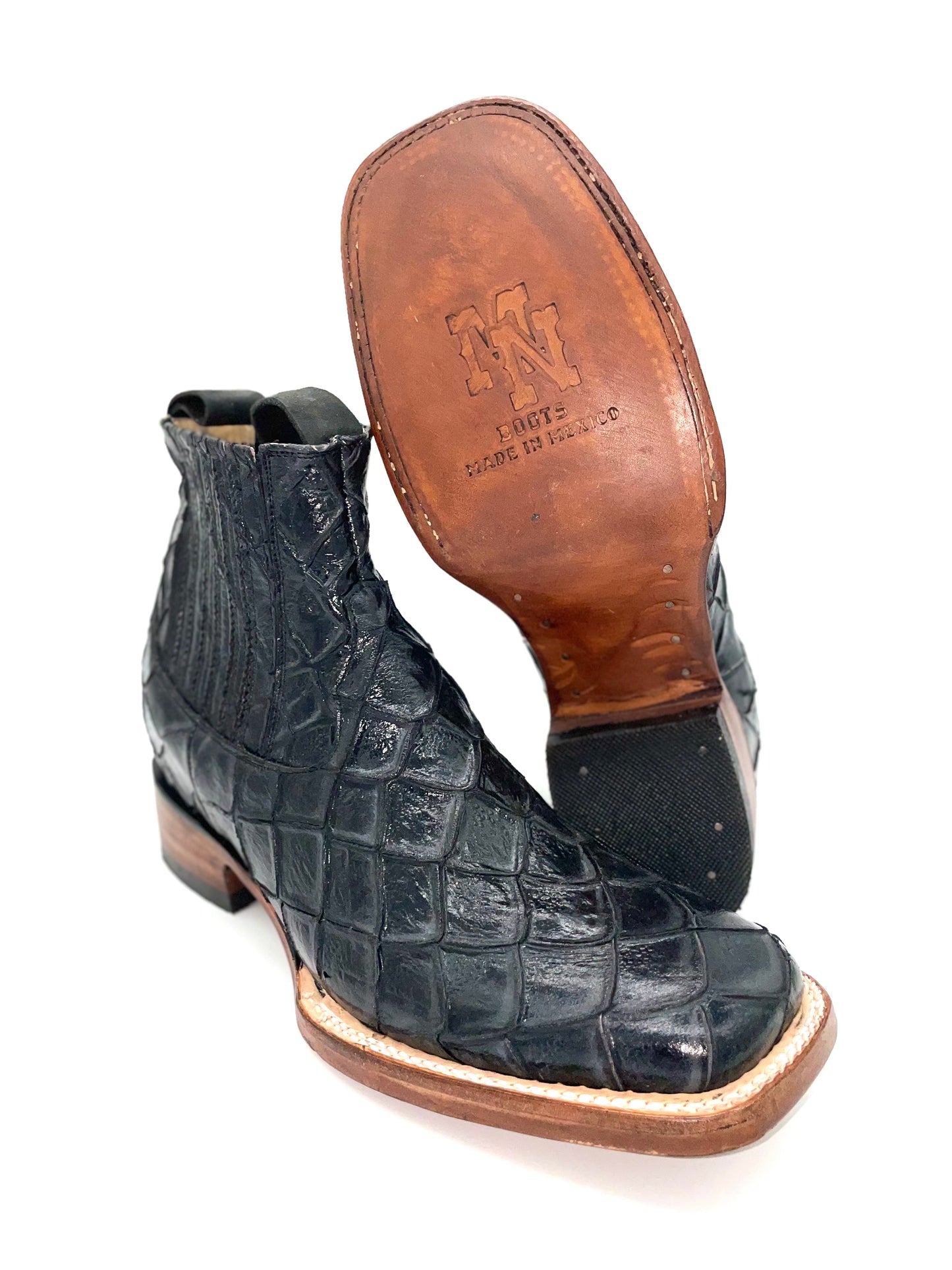 Botin Rodeo Vaquero Pescado Grabado - Negro