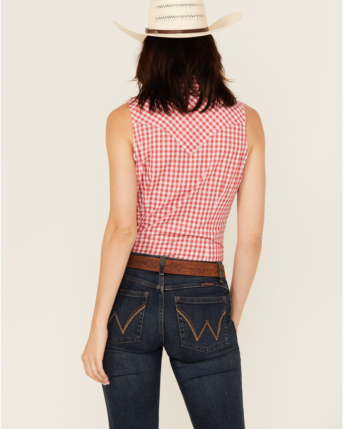 Wrangler Retro Women's Gingham Print Sleeveless Pearl Snap Western Shirt