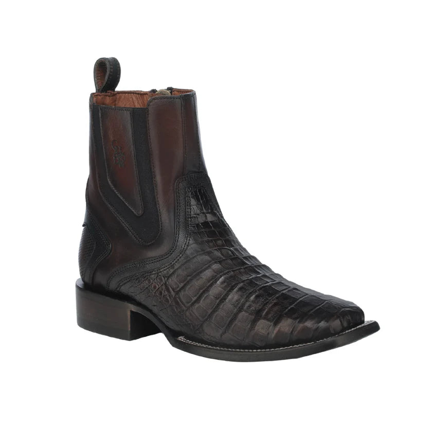 Cuadra Mens Exotic Brown Caiman Zipper & Elastic Square Toe