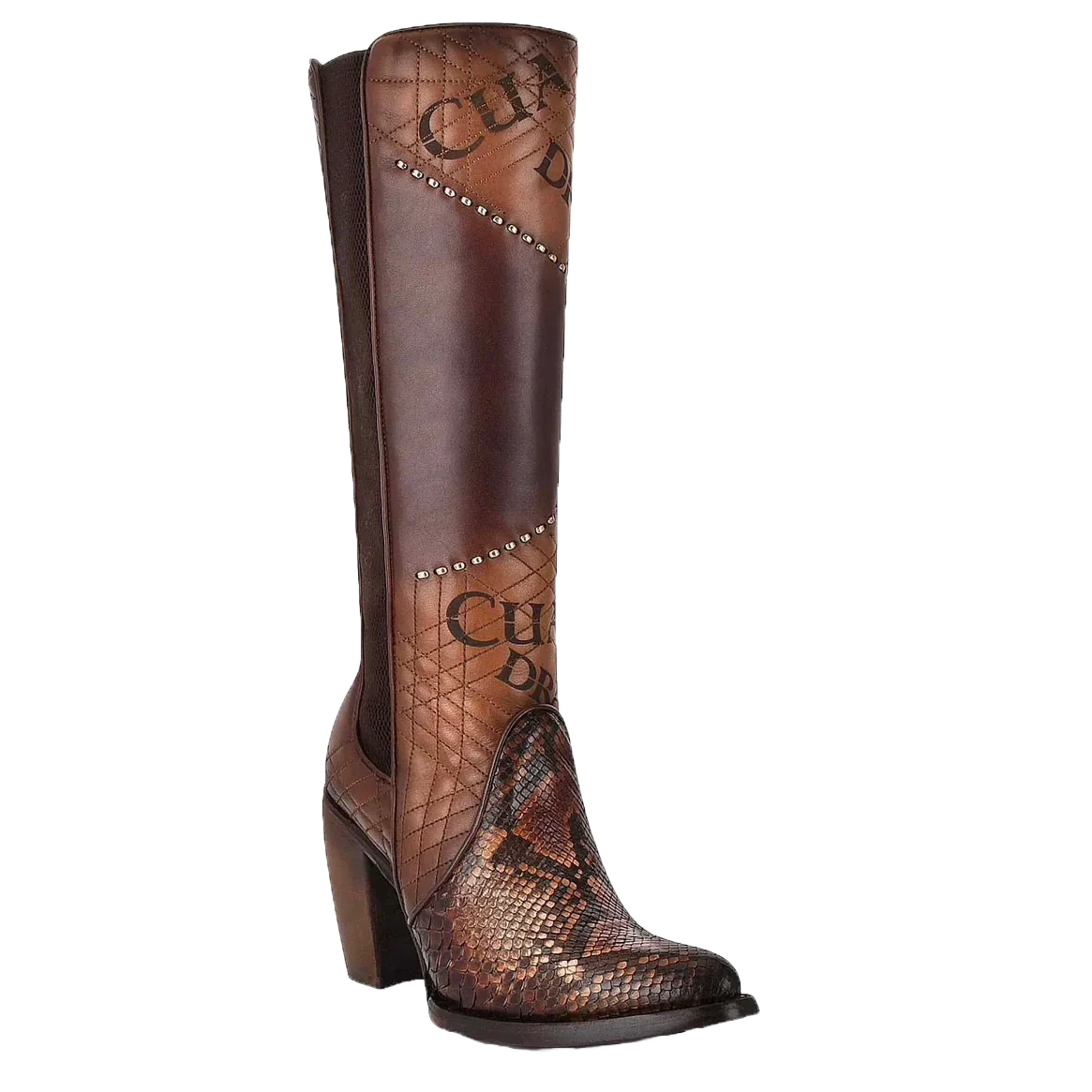 Cuadra Womens LD Glazed Chestnut Python Laser & Embroidery & Woven Round Toe