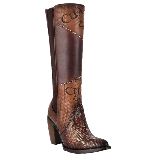 Cuadra Womens LD Glazed Chestnut Python Laser & Embroidery & Woven Round Toe