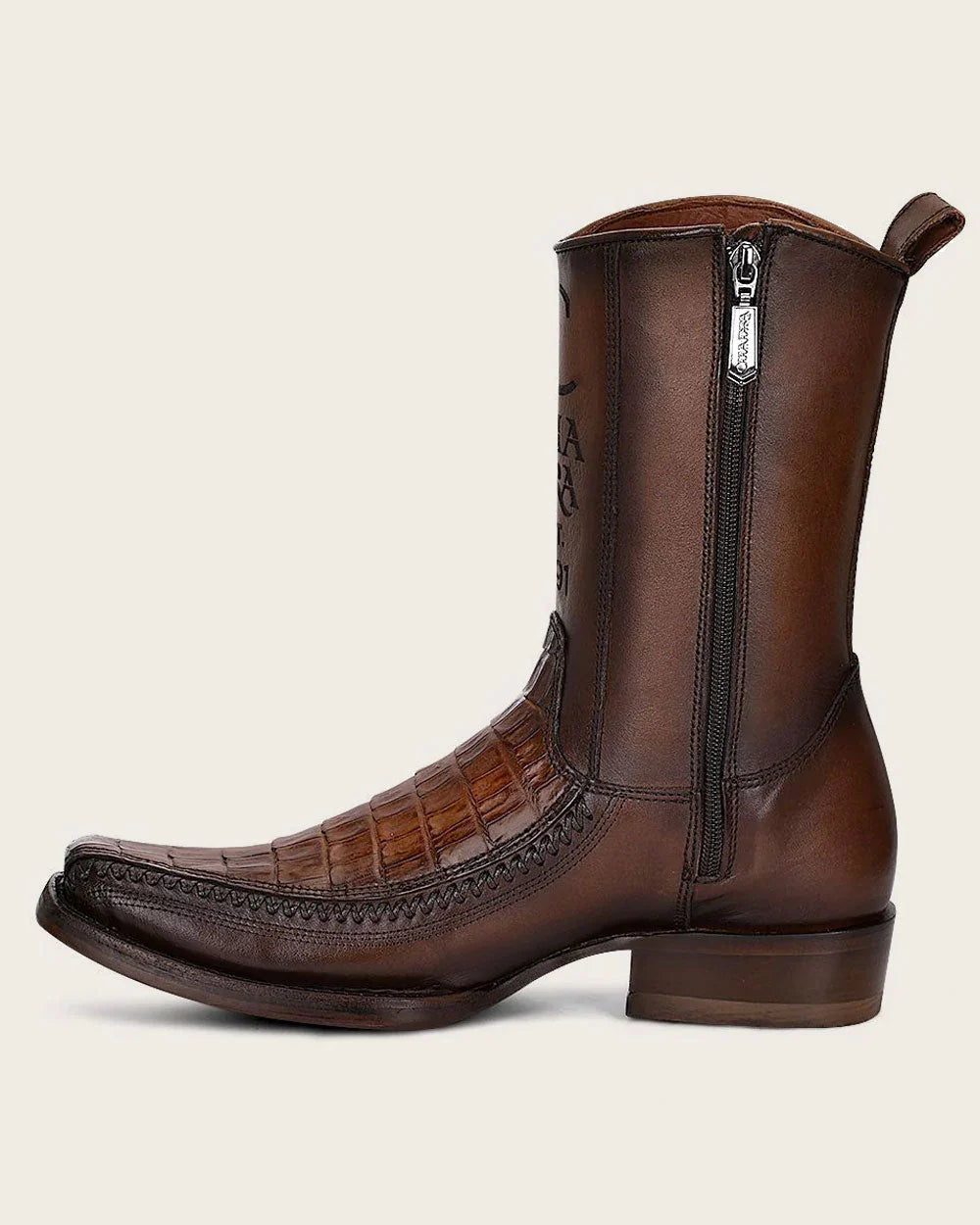 Cuadra Mens Exotic Brown Caiman Laser & Woven Narrow Square