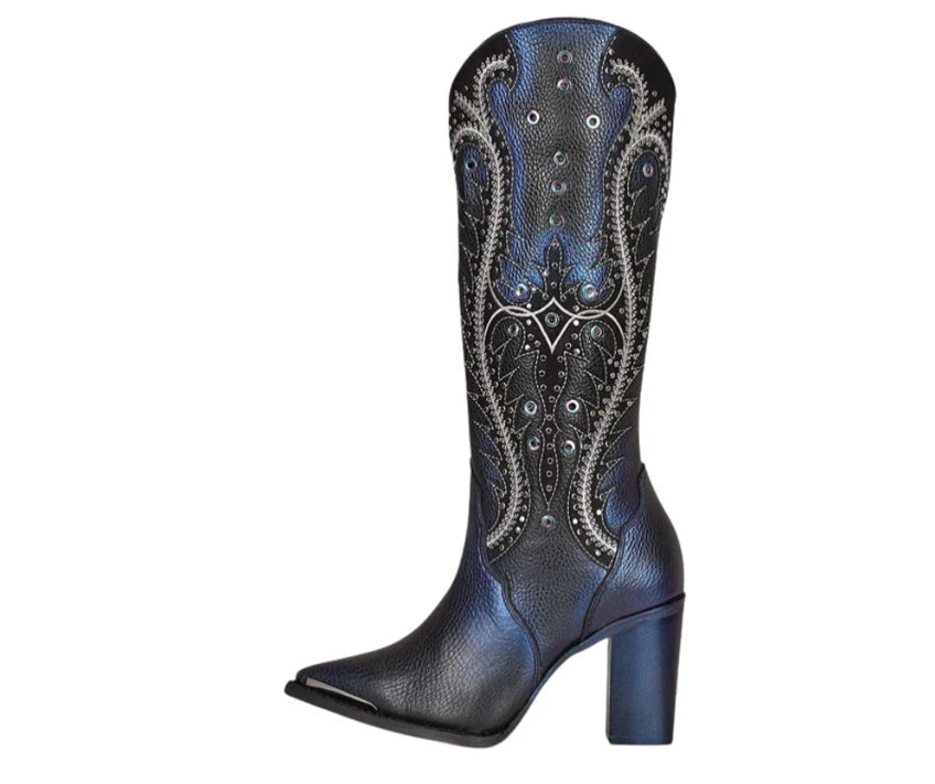 Cuadra Womens Black Overlay & Embroidery & Studs Pointed Toe