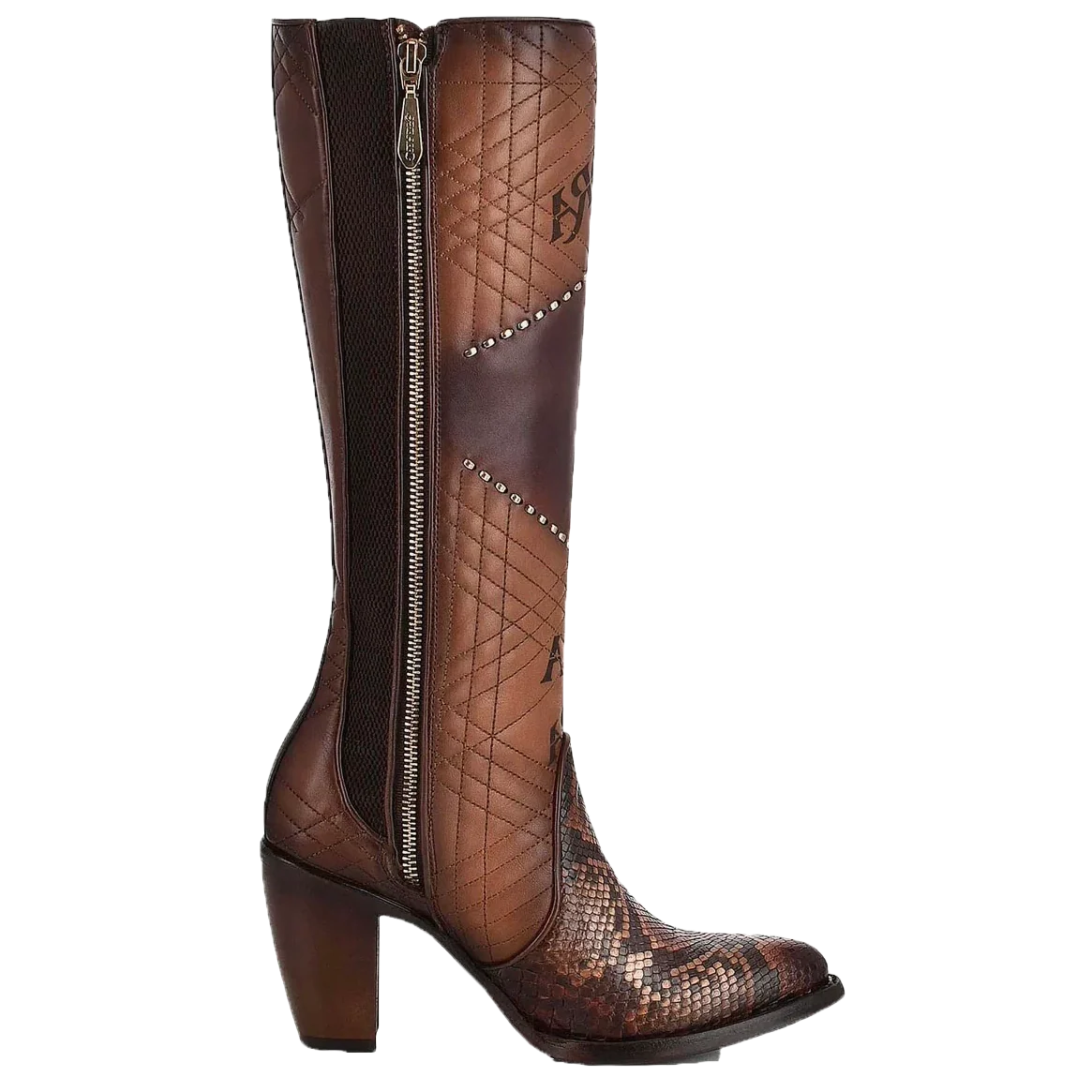 Cuadra Womens LD Glazed Chestnut Python Laser & Embroidery & Woven Round Toe