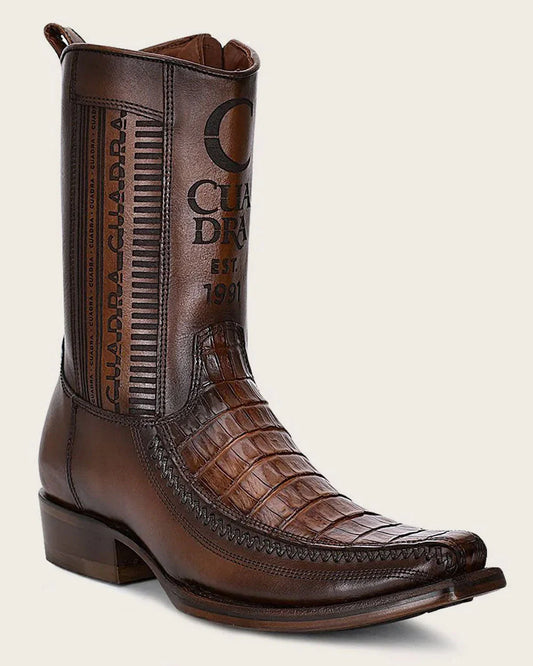 Cuadra Mens Exotic Brown Caiman Laser & Woven Narrow Square