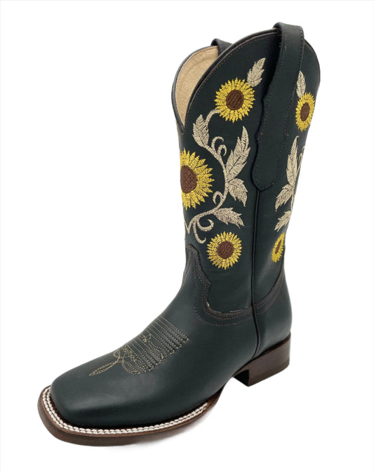 Womens Square Toe Sun Flower Boot - Crazy Choco