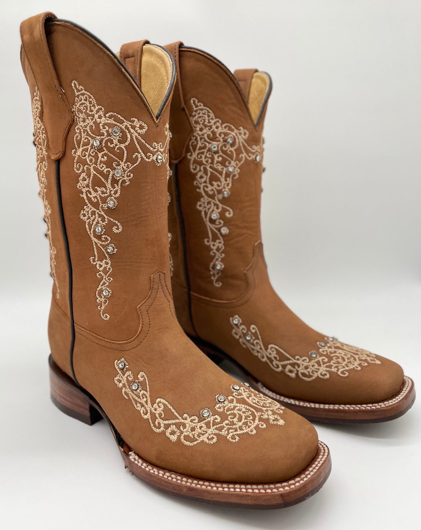 Womens Square Toe Diamonds - Nobuck Camel