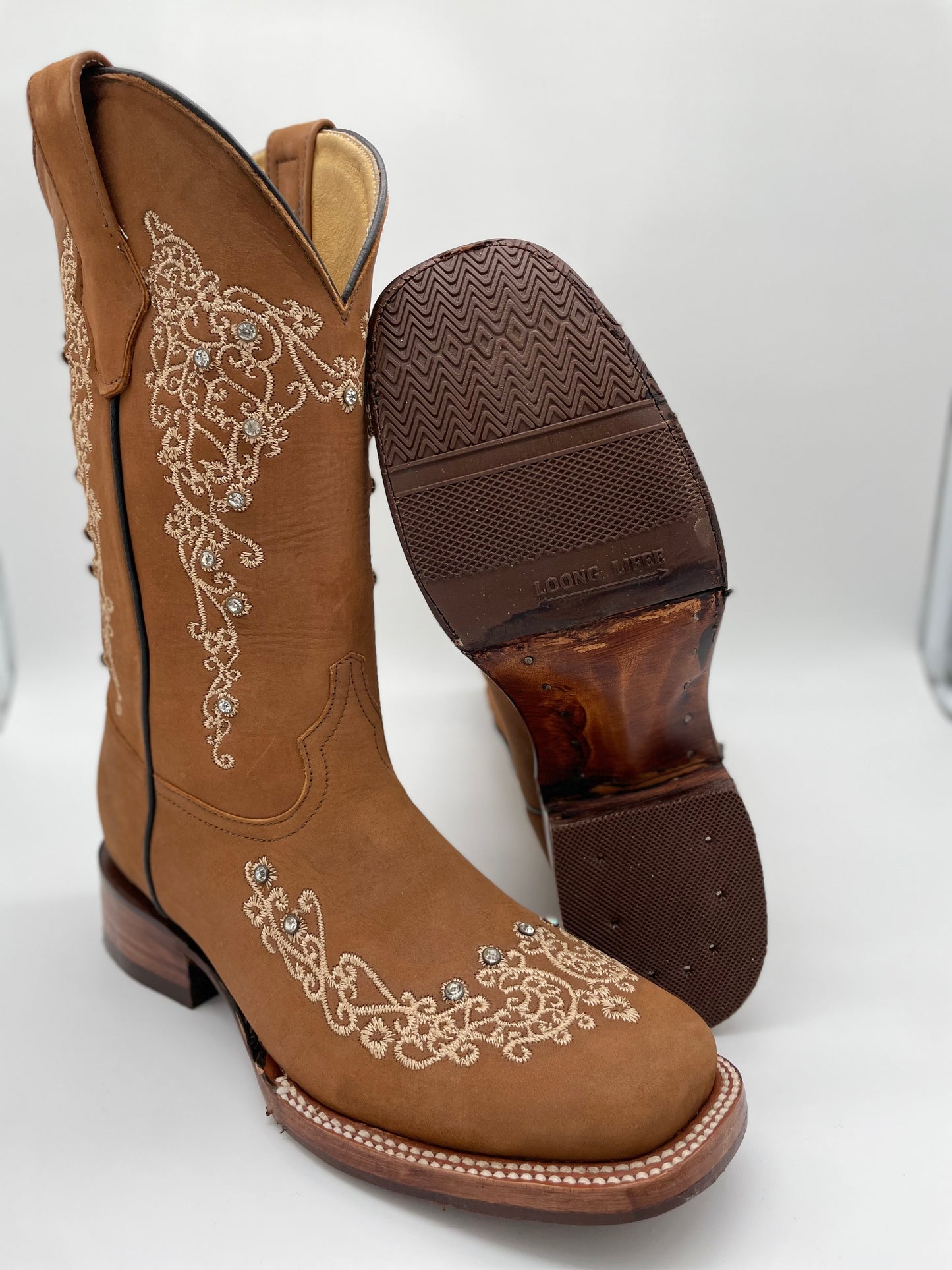 Womens Square Toe Diamonds - Nobuck Camel