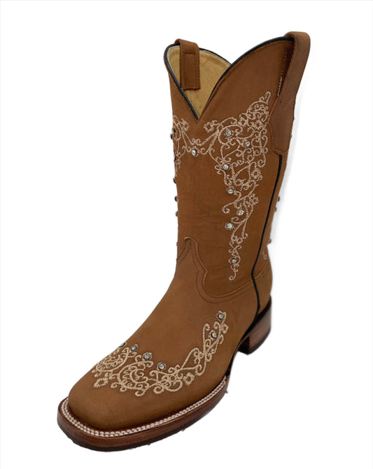Womens Square Toe Diamonds - Nobuck Camel
