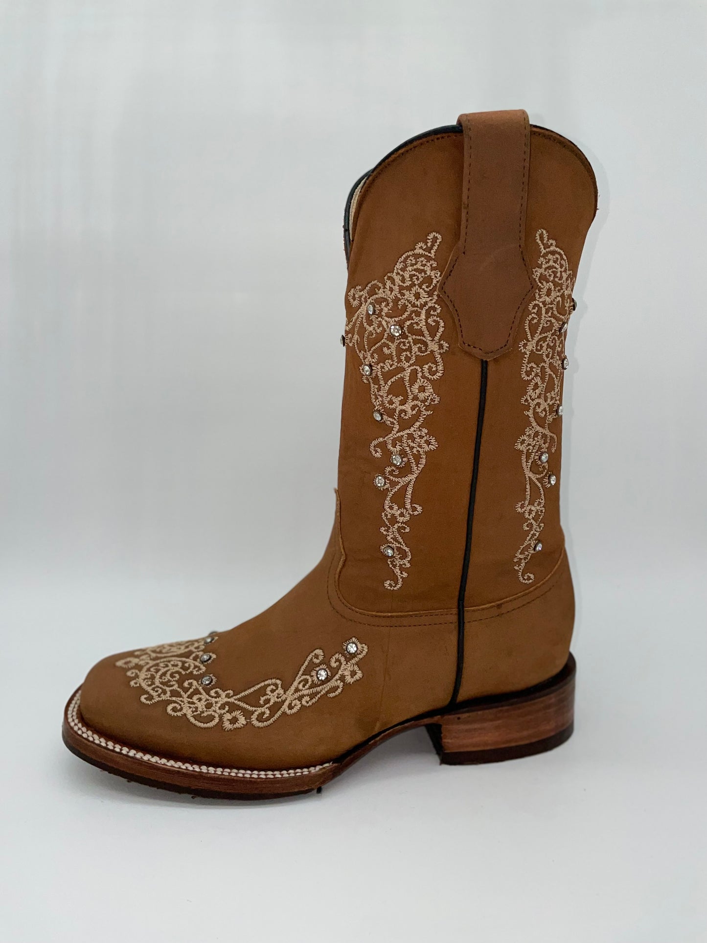 Womens Square Toe Diamonds - Nobuck Camel