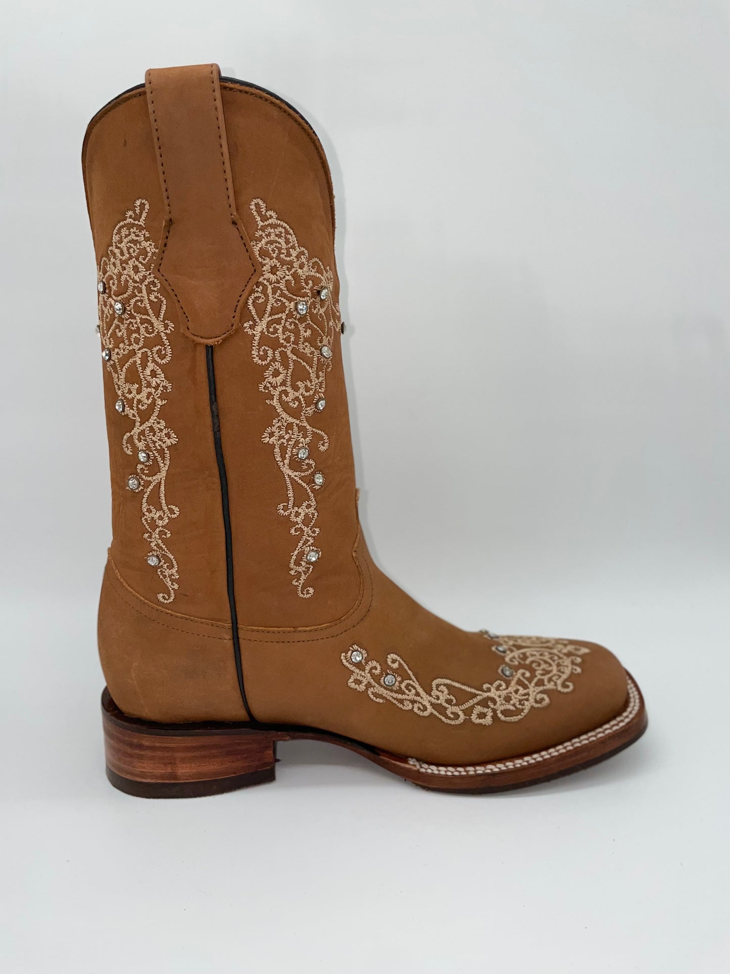 Womens Square Toe Diamonds - Nobuck Camel