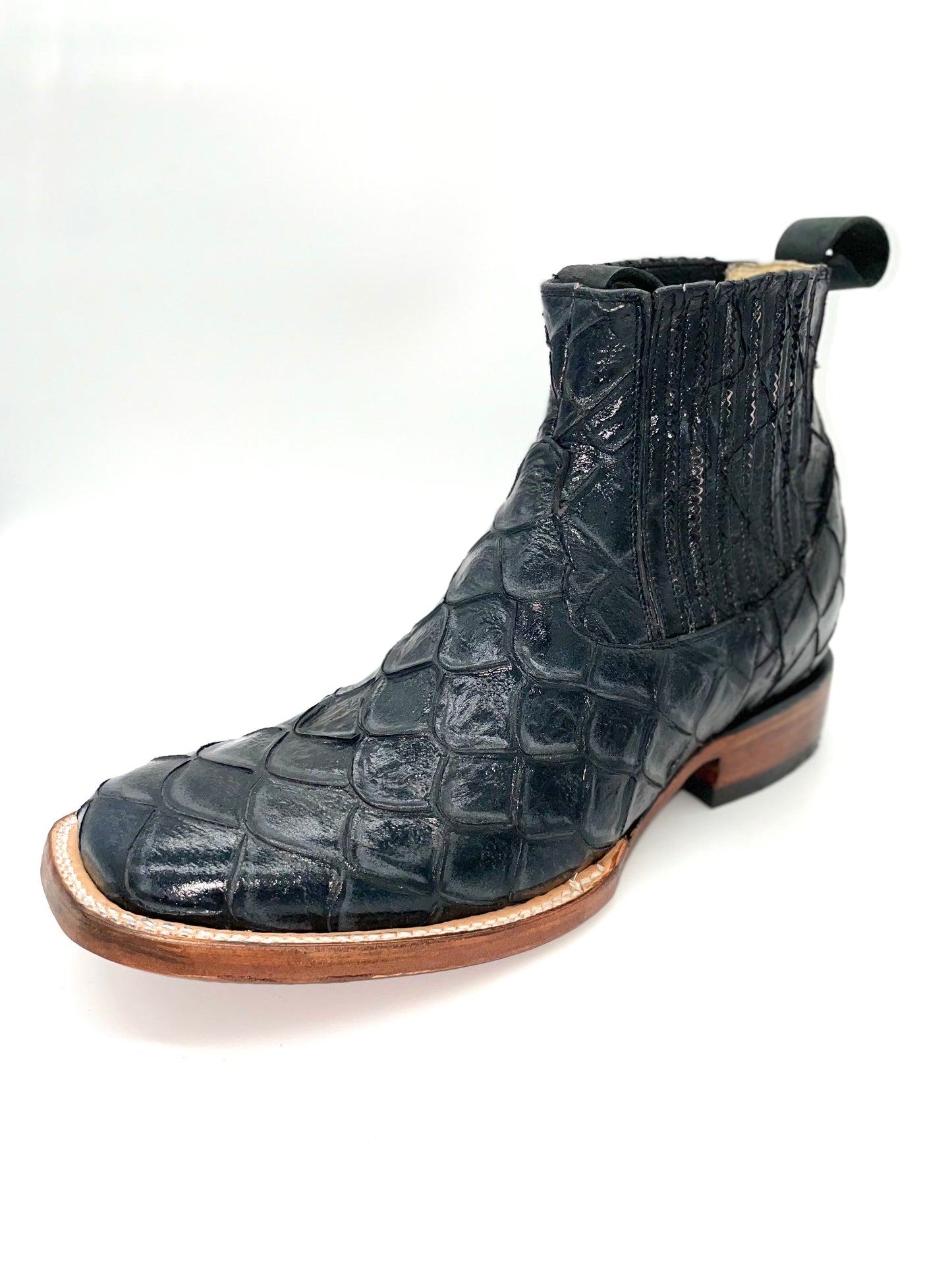 Botin Rodeo Vaquero Pescado Grabado - Negro