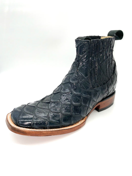 Botin Rodeo Vaquero Pescado Grabado - Negro