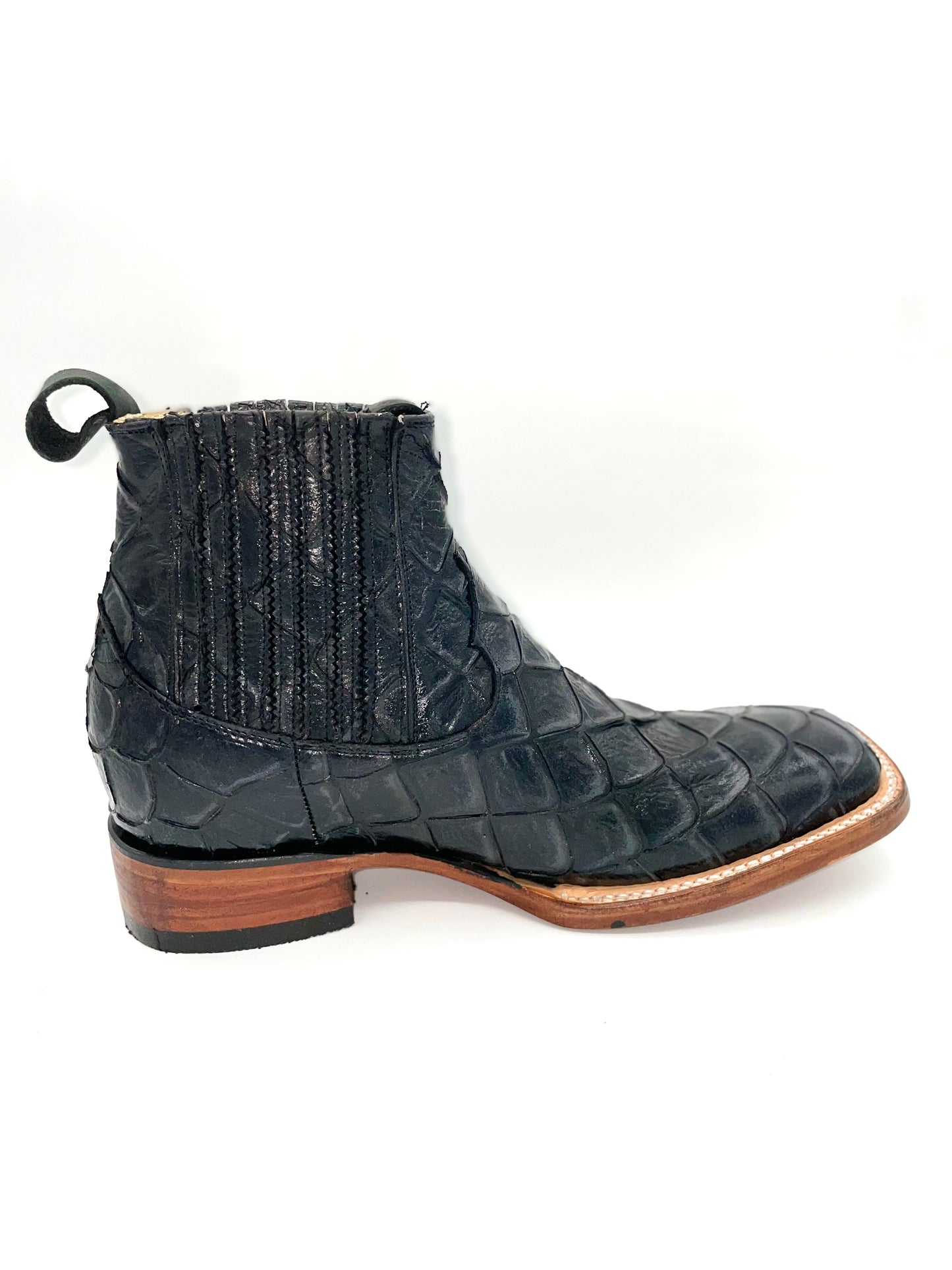 Botin Rodeo Vaquero Pescado Grabado - Negro
