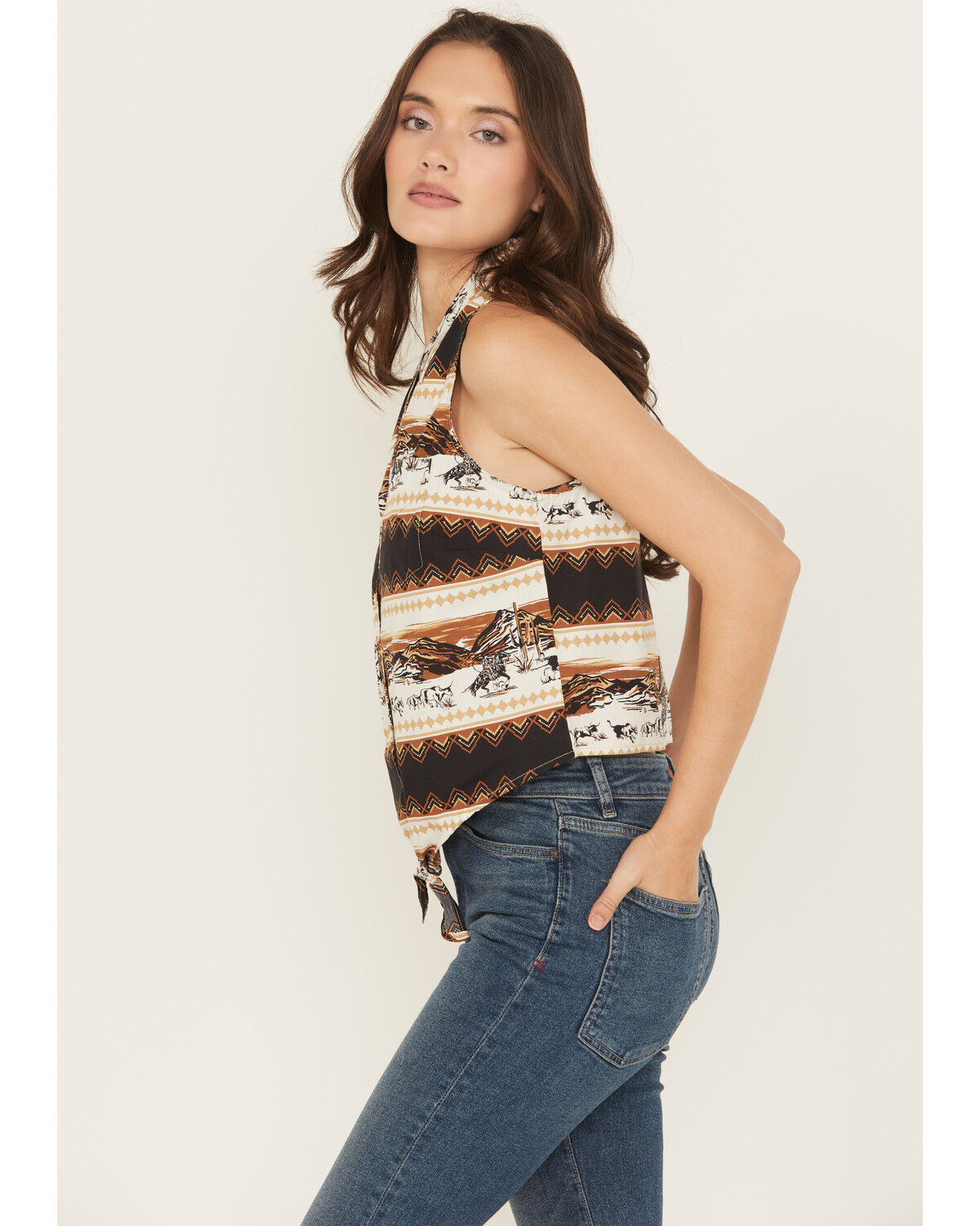 Wrangler Retro Women's Southwestern Print Sleeveless Button Down Tie
