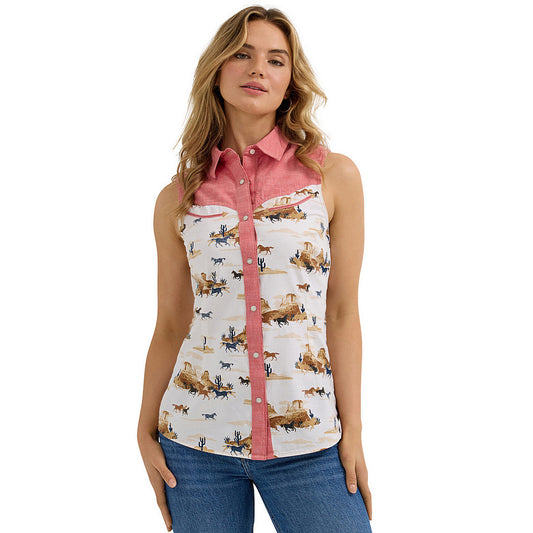 Wrangler Retro Women's Americana Sleeveless Shirt  White/Red
