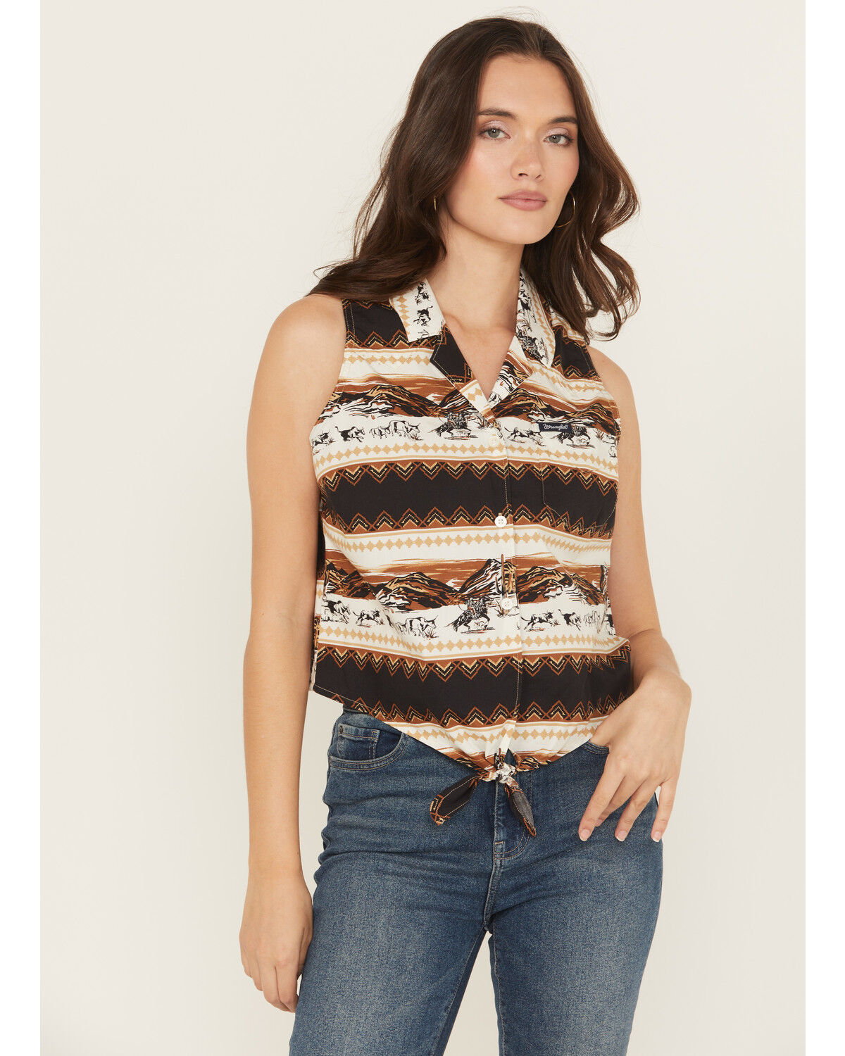 Wrangler Retro Women's Southwestern Print Sleeveless Button Down Tie