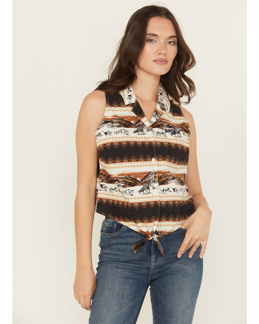 Wrangler Retro Women's Southwestern Print Sleeveless Button Down Tie
